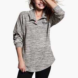 Victoria’s Secret PINK Varsity Quarter-Snap Sweatshirt Gray Marl – Size Large
